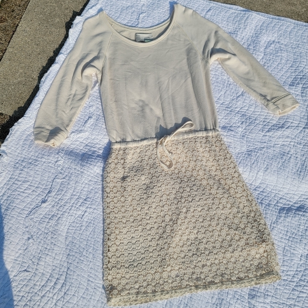 Anthropologie Saturday Sunday Cream Lace Sweatshirt Blouson Dress size M